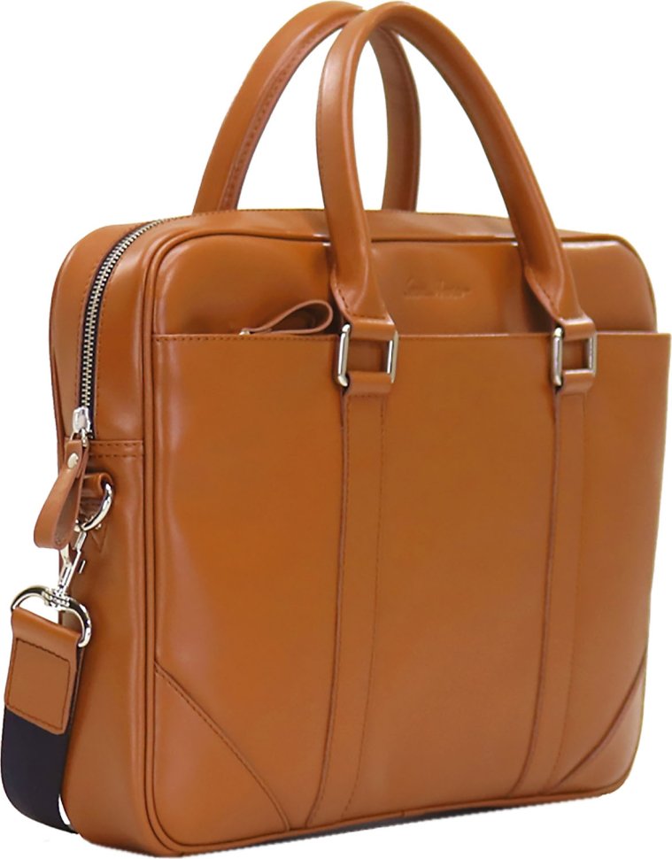 Светло-коричневая мужская сумка под ноутбук и документы из гладкой кожи Issa Hara (27040)