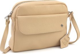 Женская сумка-кроссбоди через плечо из натуральной фактурной кожи пудрового цвета Grande Pelle (59107)