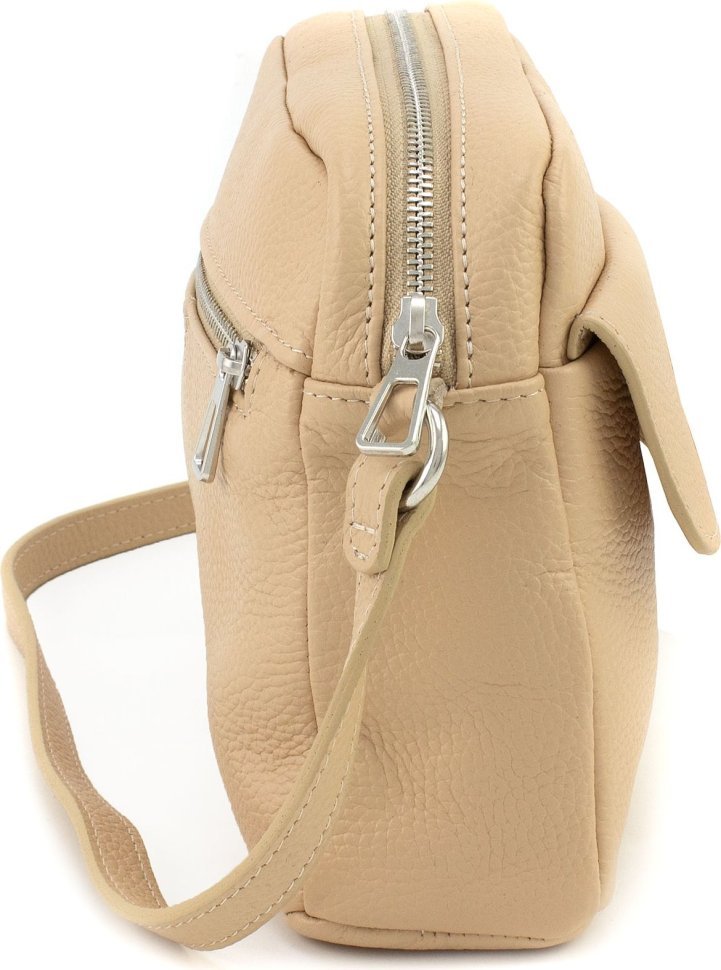 Жіноча сумка-кроссбоді через плече із натуральної фактурної шкіри пудрового кольору Grande Pelle (59107)