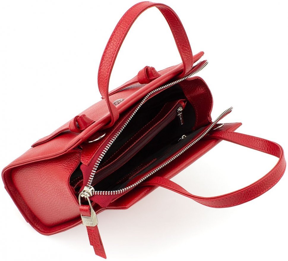 Красная женская кожаная сумка компактного размера с двумя ручками KARYA (15595)