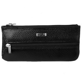 Длинная черная ключница из натуральной кожи с выраженной фактурой на два отделения Desisan 80108