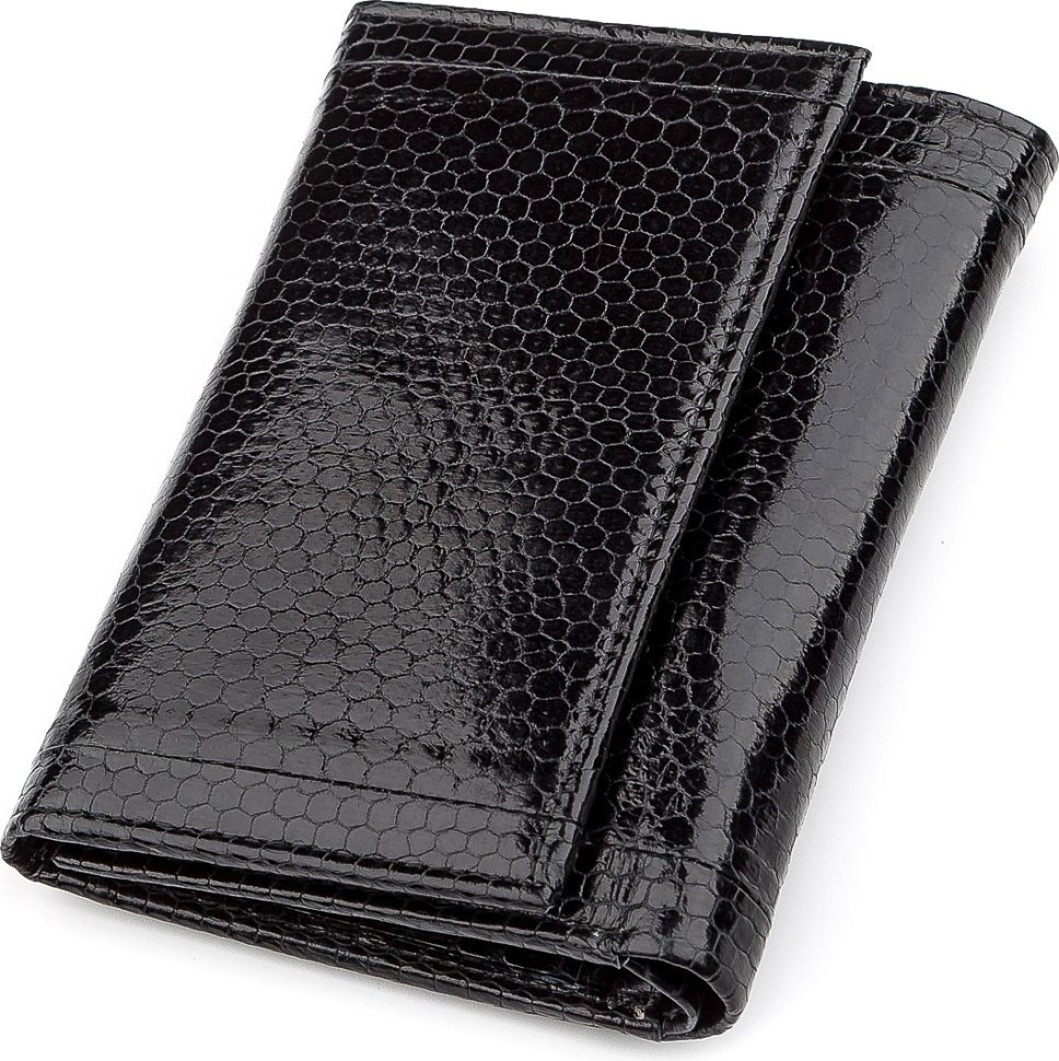 Чорний гаманець з лакової шкіри морської змії SEA SNAKE LEATHER (024-18282)