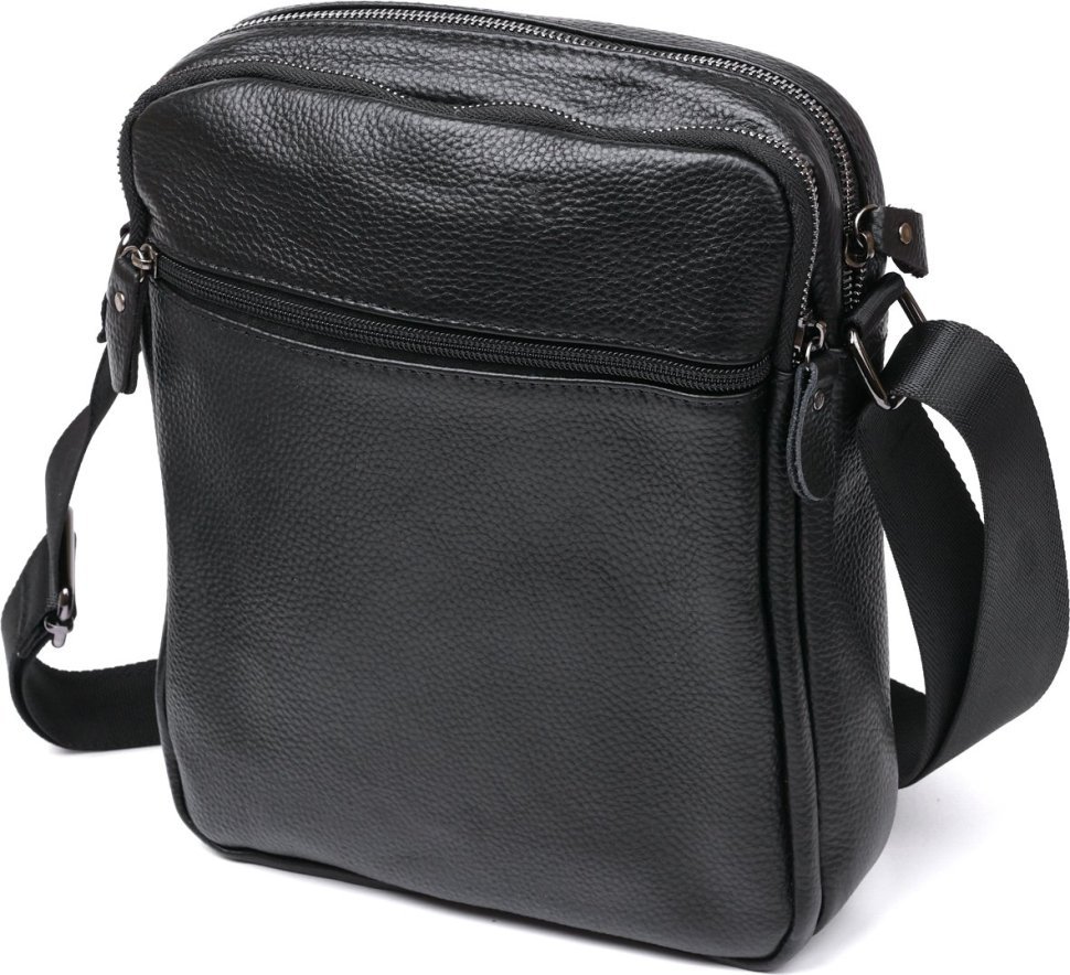 Функциональная мужская сумка-планшет из черной кожи флотар Vintage (20677)