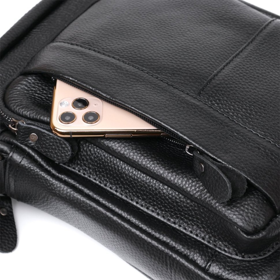 Функциональная мужская сумка-планшет из черной кожи флотар Vintage (20677)