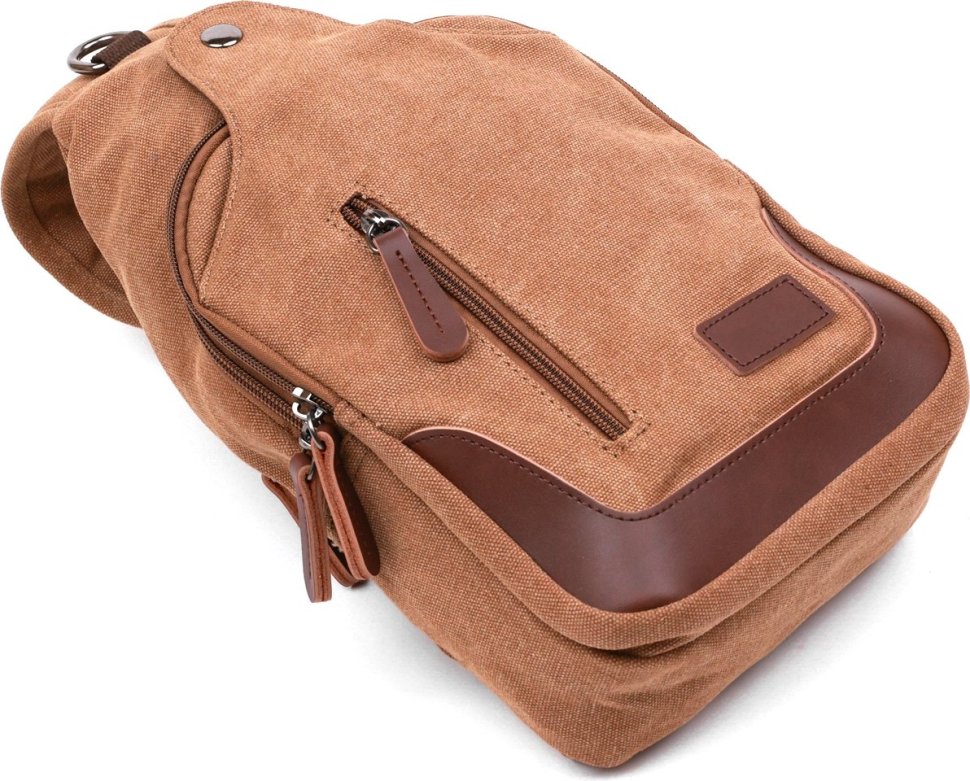 Вместительная мужская сумка-слинг через плечо в коричневом цвете из текстиля Vintage (20389)