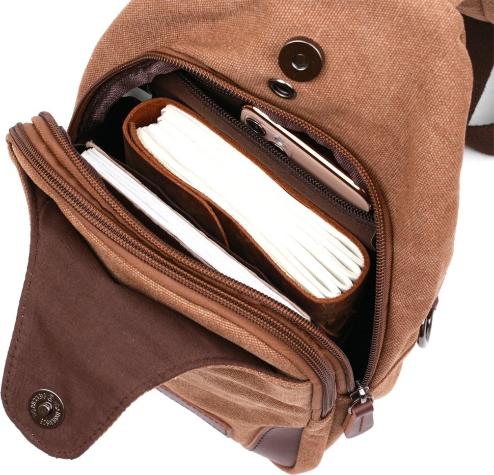 Містка чоловіча сумка-слінг через плече в коричневому кольорі з текстилю Vintage (20389)