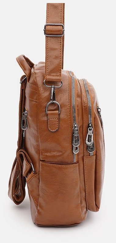 Коричневий жіночий рюкзак-сумка з екошкіри на два відсіки Monsen 71608