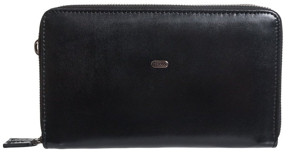 Горизонтальная мужская барсетка-клатч из гладкой кожи черного цвета DESISAN 81808 modnotak фото №1