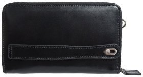 Горизонтальна чоловіча барсетка-клатч із гладкої шкіри чорного кольору DESISAN 81808