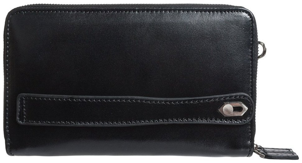 Горизонтальная мужская барсетка-клатч из гладкой кожи черного цвета DESISAN 81808 modnotak фото №2