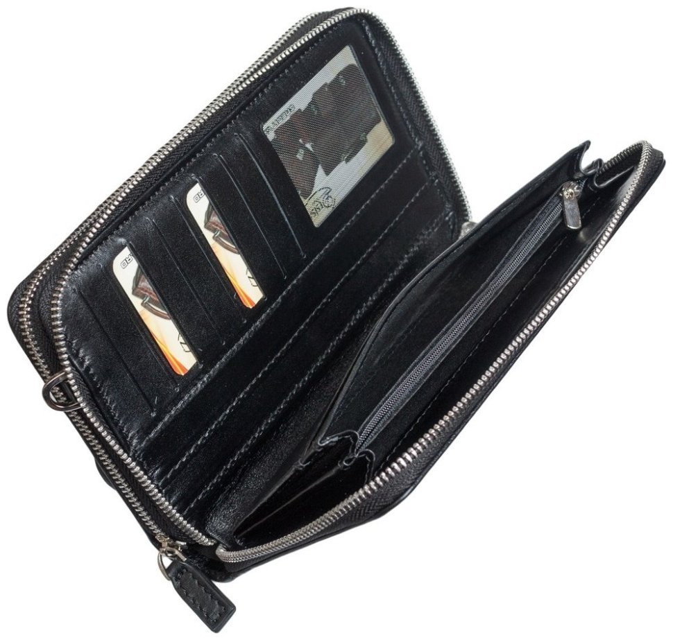 Горизонтальная мужская барсетка-клатч из гладкой кожи черного цвета DESISAN 81808 modnotak фото №4