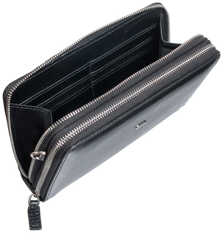 Горизонтальная мужская барсетка-клатч из гладкой кожи черного цвета DESISAN 81808 modnotak фото №5