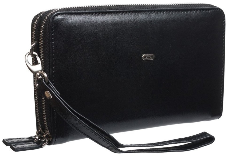 Горизонтальная мужская барсетка-клатч из гладкой кожи черного цвета DESISAN 81808 modnotak фото №6