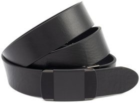 Мужской черный ремень из итальянской кожи с пряжкой зажим Gherardini 35716