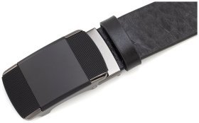 Мужской черный ремень из итальянской кожи с пряжкой зажим Gherardini 35716