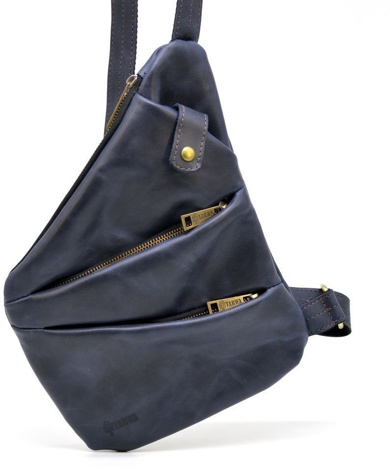 Чоловіча шкіряна темно-синя сумка-рюкзак із натуральної шкіри TARWA (19824)
