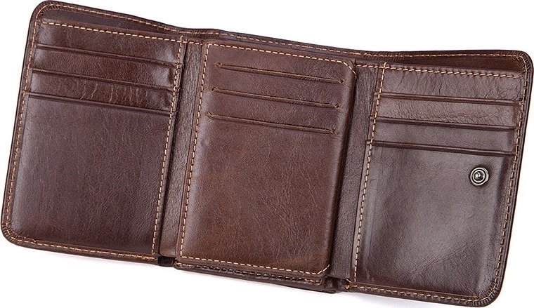 Небольшой универсальный кошелек из гладкой кожи коричневого цвета Vintage (2414595)