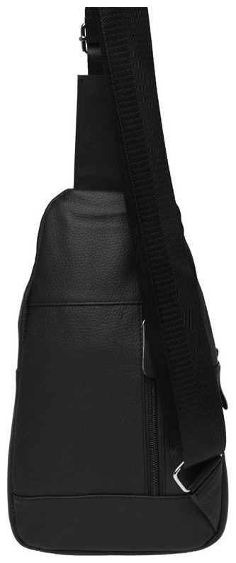 Мужской большой кожаный слинг-рюкзак черного цвета Borsa Leather 73008