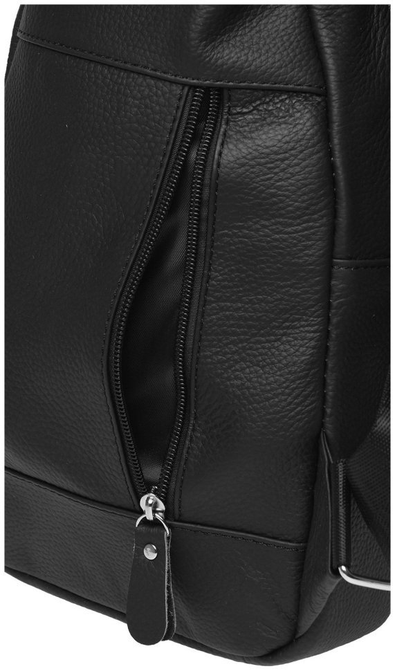 Мужской большой кожаный слинг-рюкзак черного цвета Borsa Leather 73008