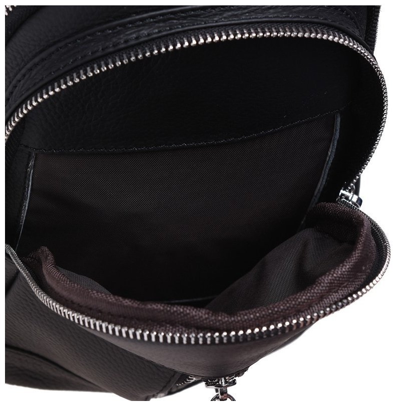 Чоловічий великий шкіряний слінг-рюкзак чорного кольору Borsa Leather 73008