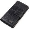Чорний вертикальний гаманець з натуральної шкіри з тисненням під крокодила CANPELLINI (2421844) - 1