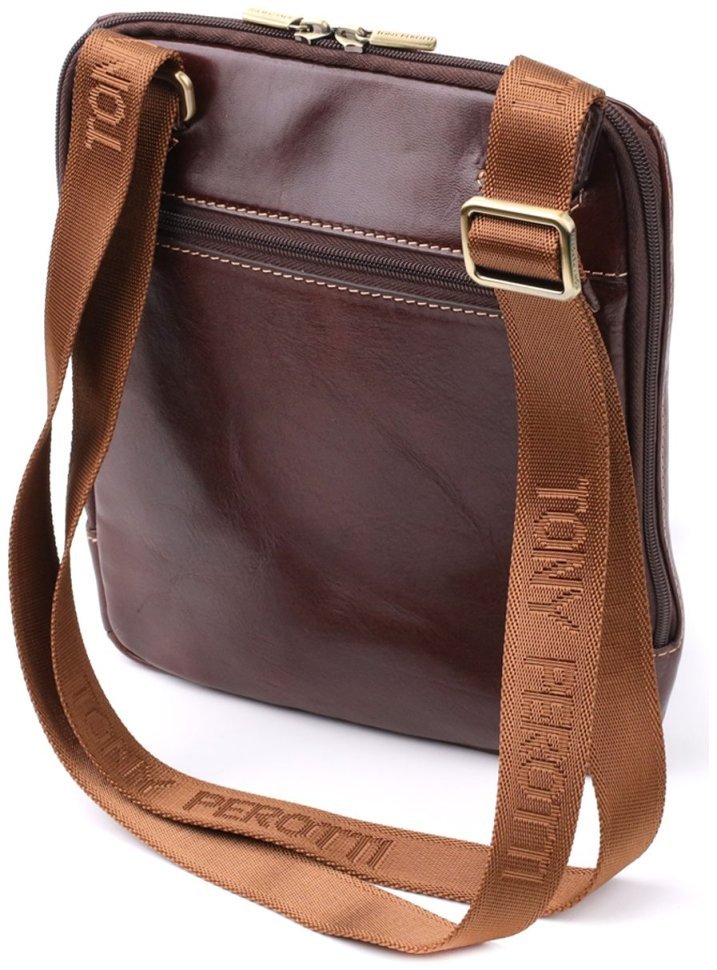 Сумка планшет мужская из гладкой итальянской кожи коричневого цвета Tony Perotti 103308 modnotak фото №2