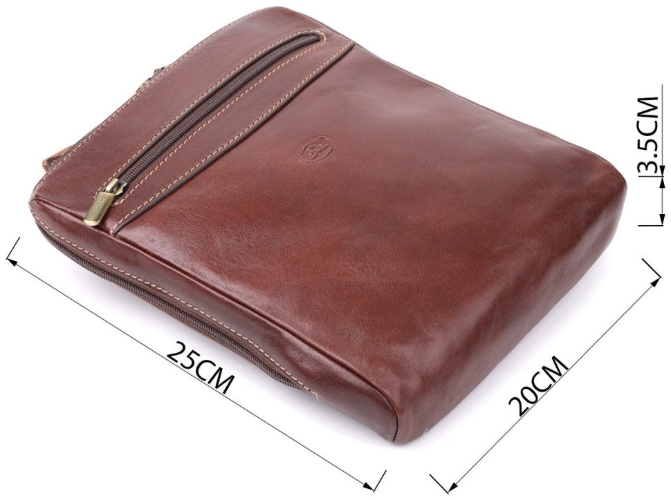 Сумка планшет мужская из гладкой итальянской кожи коричневого цвета Tony Perotti 103308 modnotak фото №3