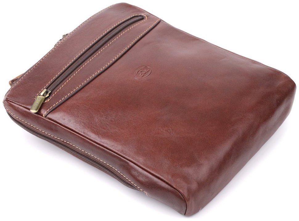 Сумка планшет мужская из гладкой итальянской кожи коричневого цвета Tony Perotti 103308 modnotak фото №5