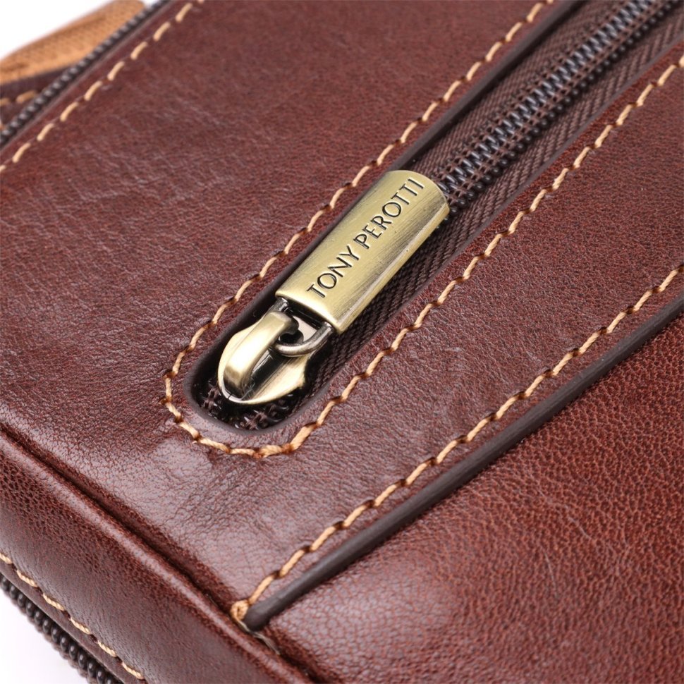 Сумка планшет мужская из гладкой итальянской кожи коричневого цвета Tony Perotti 103308 modnotak фото №6