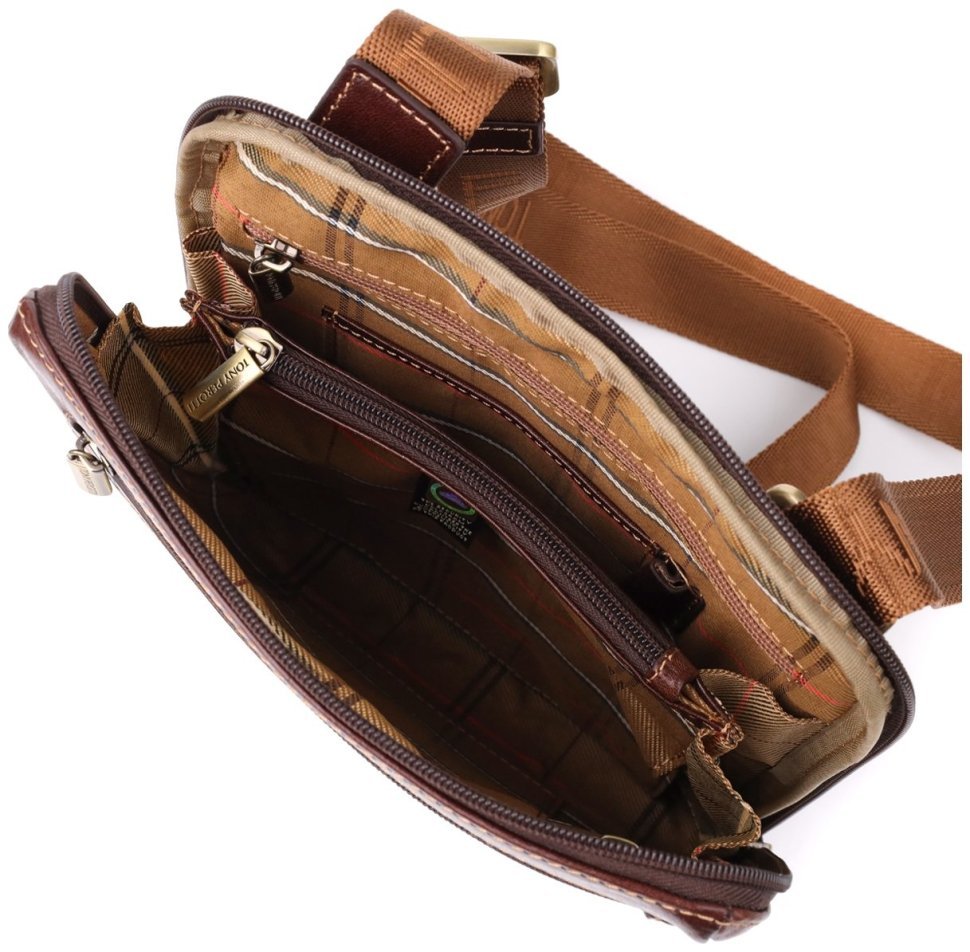 Сумка планшет мужская из гладкой итальянской кожи коричневого цвета Tony Perotti 103308 modnotak фото №7