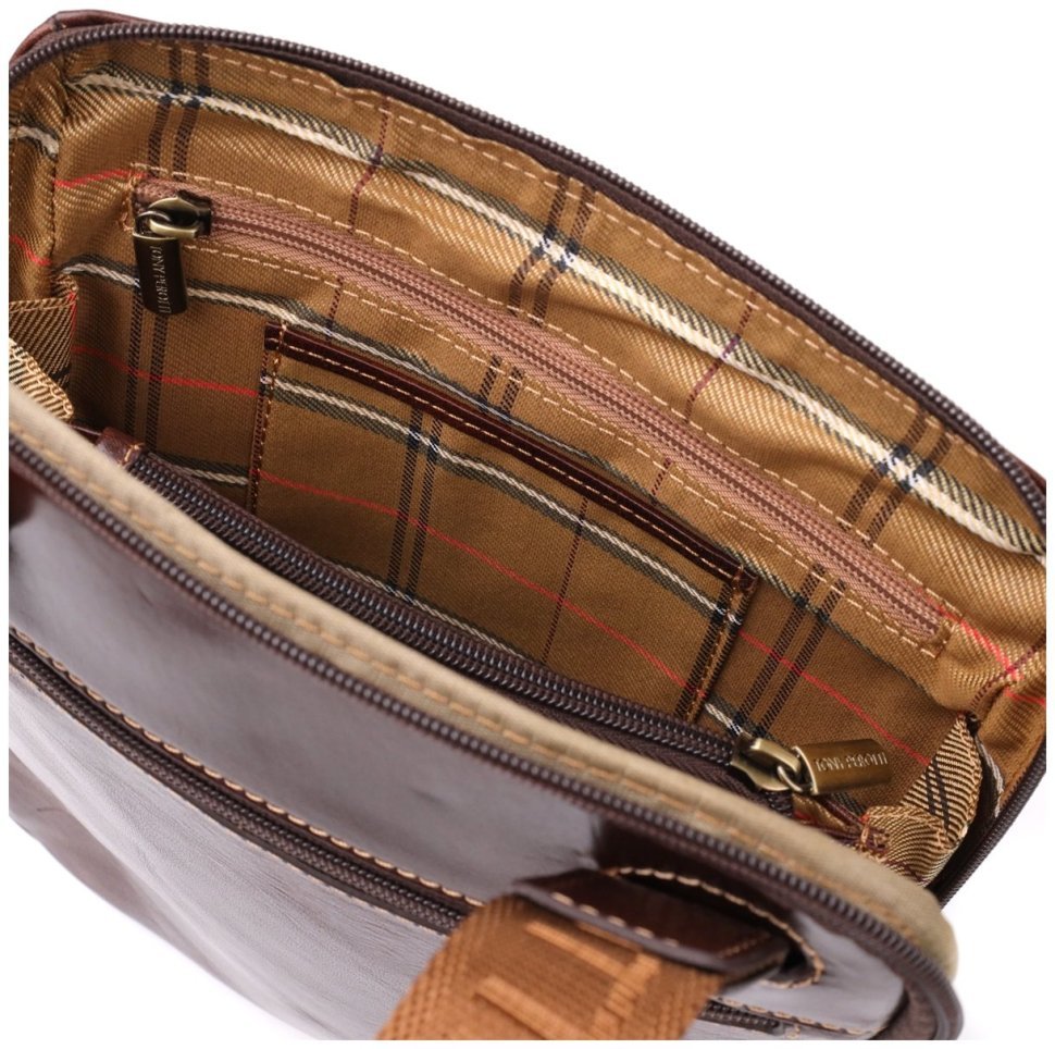 Сумка планшет мужская из гладкой итальянской кожи коричневого цвета Tony Perotti 103308 modnotak фото №8