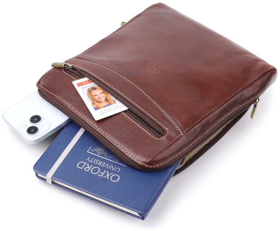 Сумка планшет мужская из гладкой итальянской кожи коричневого цвета Tony Perotti 103308 modnotak фото №9