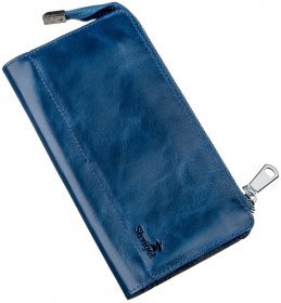 Синій гаманець-клатч із гладкої шкіри на блискавковій застібці SHVIGEL (16183)