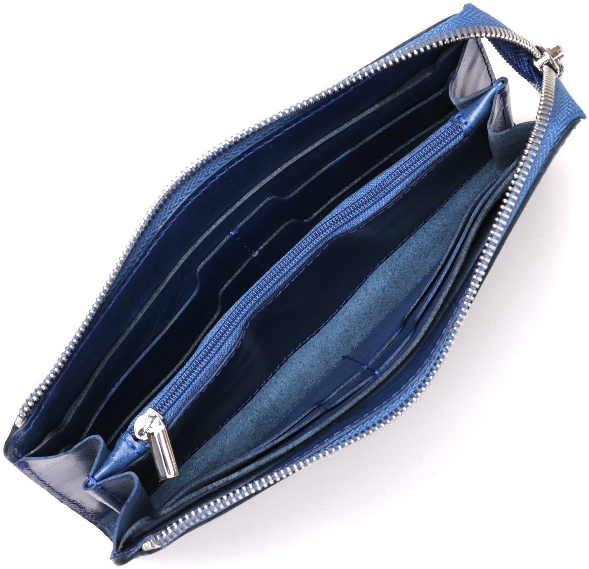 Синий кошелек-клатч из гладкой кожи на молниевой застежке SHVIGEL (16183)
