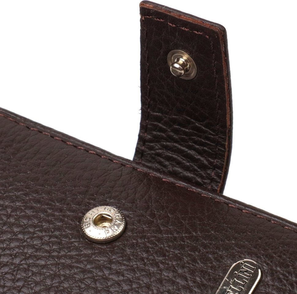 Коричневий чоловічий гаманець із натуральної шкіри флотар із хлястиком на кнопці CANPELLINI (2421944)
