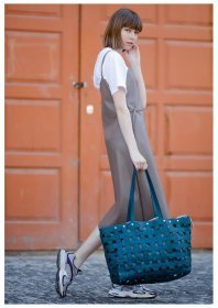 Фирменная женская сумка из натуральной плетеной кожи зеленого цвета BlankNote Пазл Xl (12780)