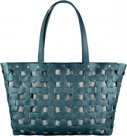 Фірмова жіноча сумка з натуральної плетеної шкіри зеленого кольору BlankNote Пазл Xl (12780)