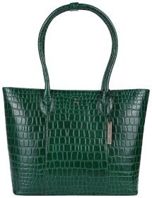 Кожаная женская сумка с фактурой под ретпилию Ashwood 94008 зеленого цвета