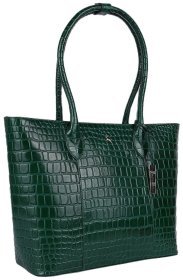 Кожаная женская сумка с фактурой под ретпилию Ashwood 94008 зеленого цвета