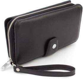 Чорний гаманець-клатч із натуральної шкіри на зап'ястя KARYA (19966)