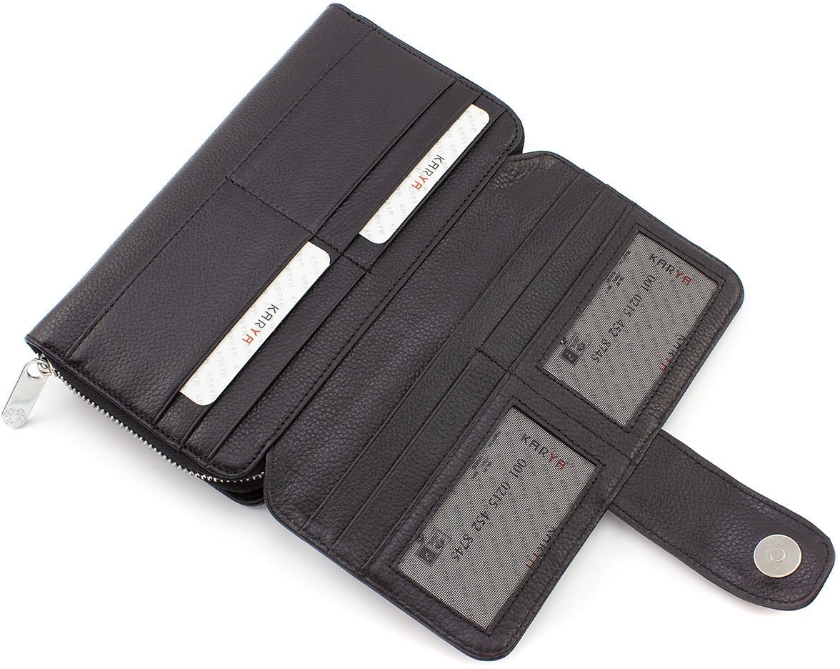 Черный кошелек-клатч из натуральной кожи на запястье KARYA (19966)
