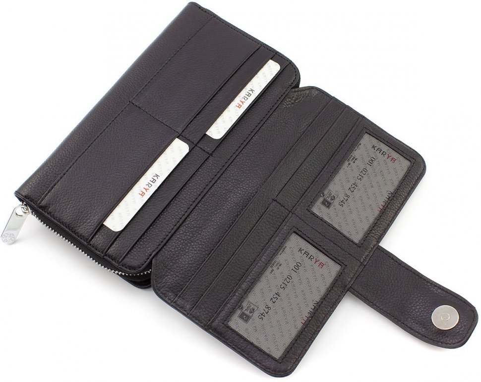 Чорний гаманець-клатч із натуральної шкіри на зап'ястя KARYA (19966)