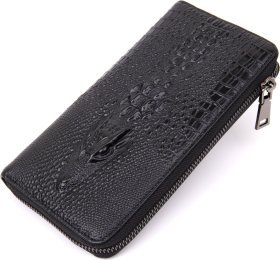 Чоловічий гаманець-клатч з натуральної шкіри чорного кольору під рептилію Vintage (20438)
