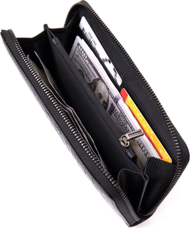 Чоловічий гаманець-клатч з натуральної шкіри чорного кольору під рептилію Vintage (20438)