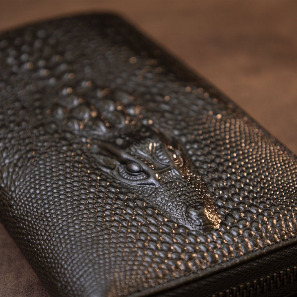Мужской кошелек-клатч из натуральной кожи черного цвета под рептилию Vintage (20438)