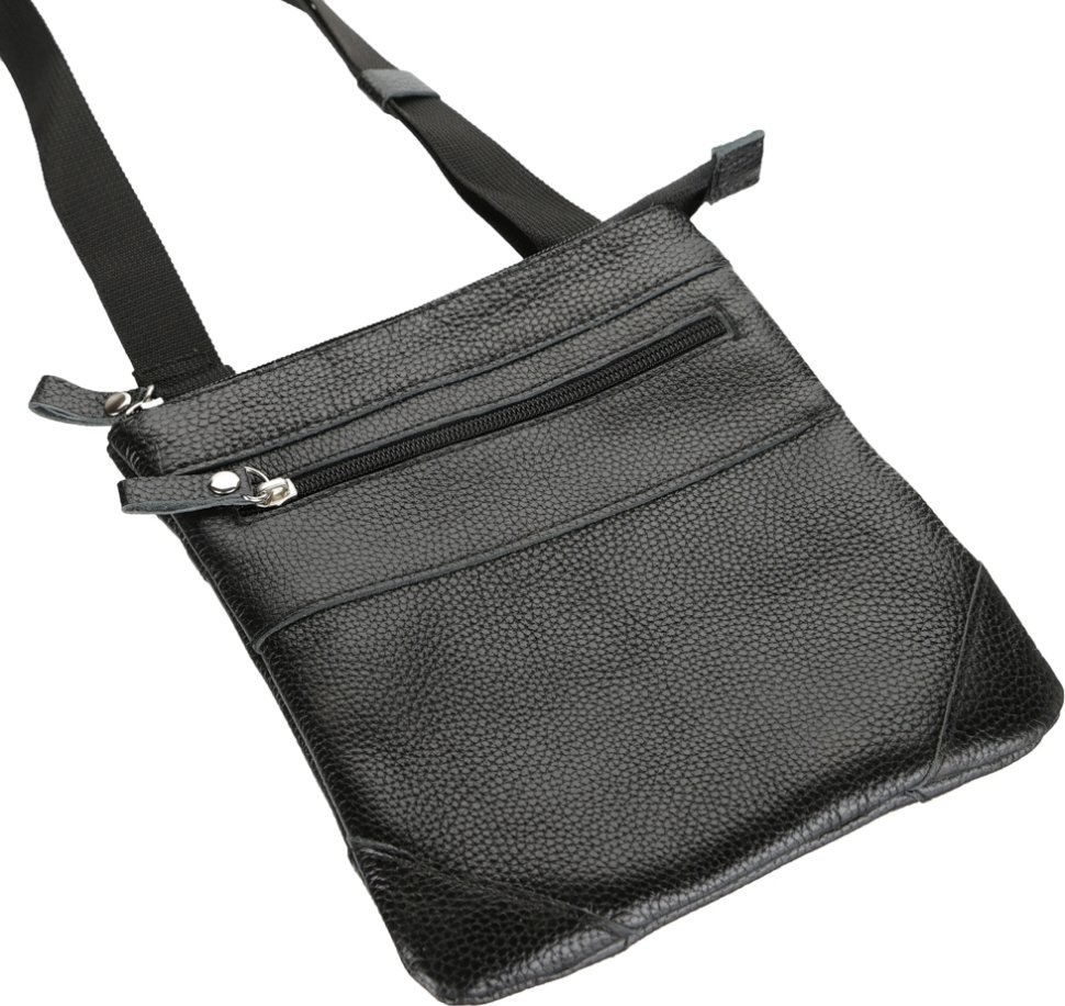 Чорна чоловіча сумка-планшет з натуральної шкіри із зернистою фактурою SHVIGEL (11025)