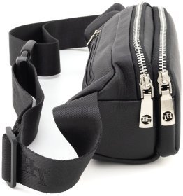 Поясна чоловіча сумка з натуральної шкіри чорного кольору HT Leather 94508