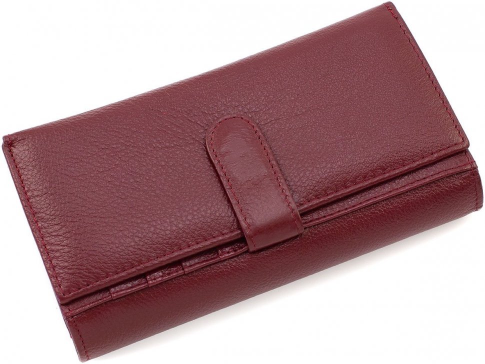 Бордовый женский кошелек из натуральной кожи с блоком под карты ST Leather (19092)