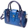 Мініатюрна жіноча сумка синього кольору з натуральної шкіри з фактурою під крокодила KARYA (2420894) - 1
