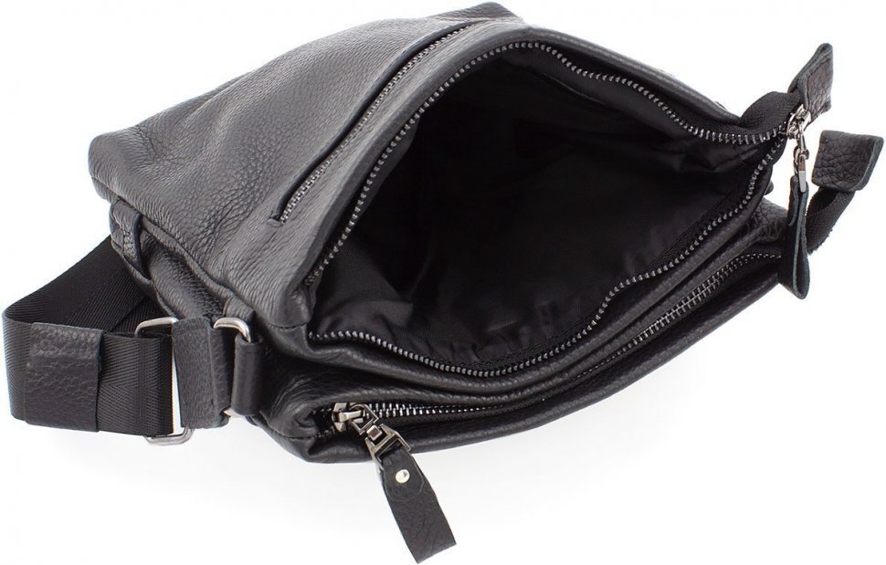 Шкіряна чоловіча сумка чорного кольору на дві блискавки Leather Collection (11142)